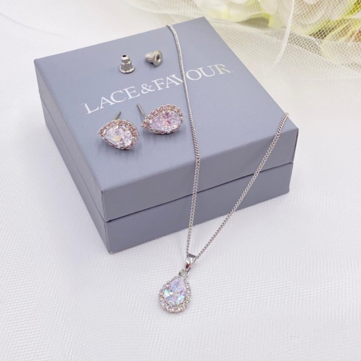 Ensemble de bijoux de mariage à clous de cristal Lulu en argent