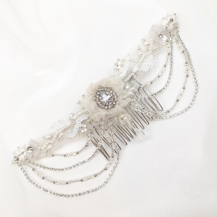 Evelyn Perlen Vintage-inspirierte drapierte Hochzeit Kopfstück