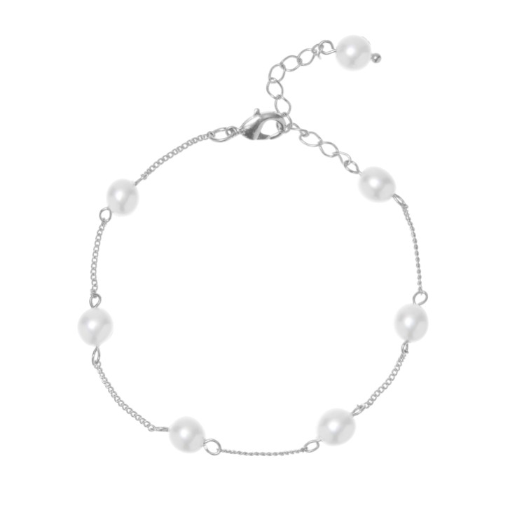 Evie Silver Dainty Pearl Chain Bracelet