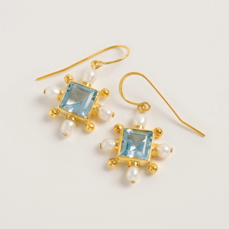 Freya Rose Boucles d'oreilles croix en topaze bleue