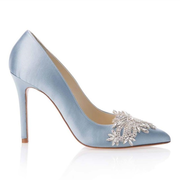 Freya Rose Celina Blue Satin Crystal Embellish Pointed Toe Courts