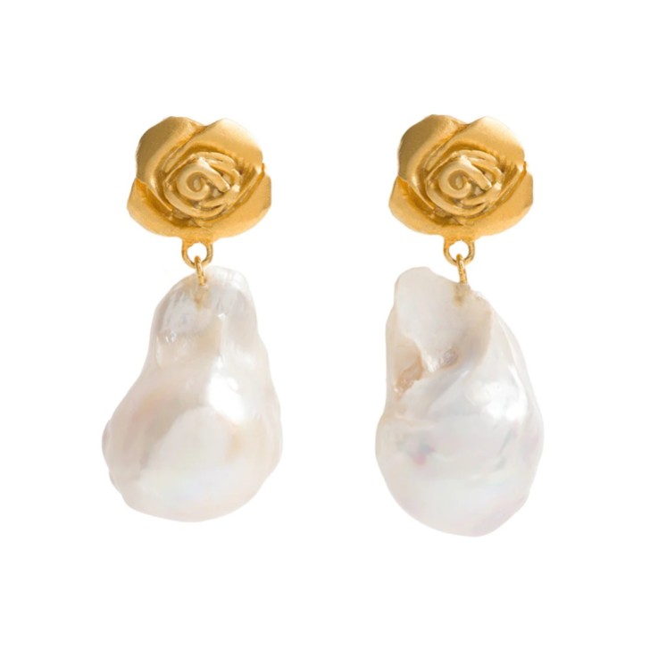 Freya Rose Pendants d'oreilles en or rose et perles baroques