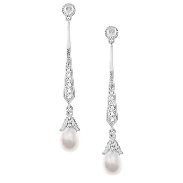 Geneva Long Pearl Drop Wedding Ears (Argent)