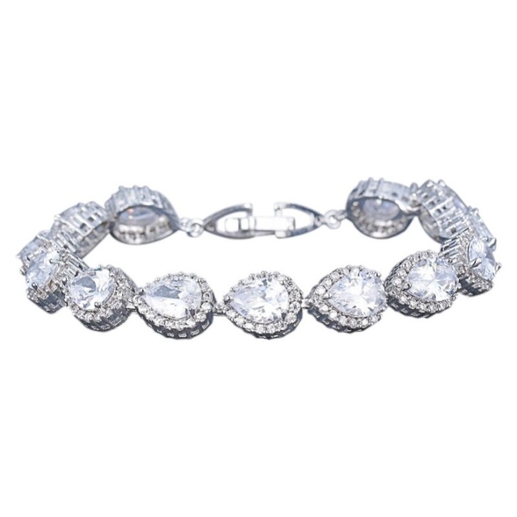 Hampton Teardrop Cubic Zirconia Wedding Bracelet (Argent)