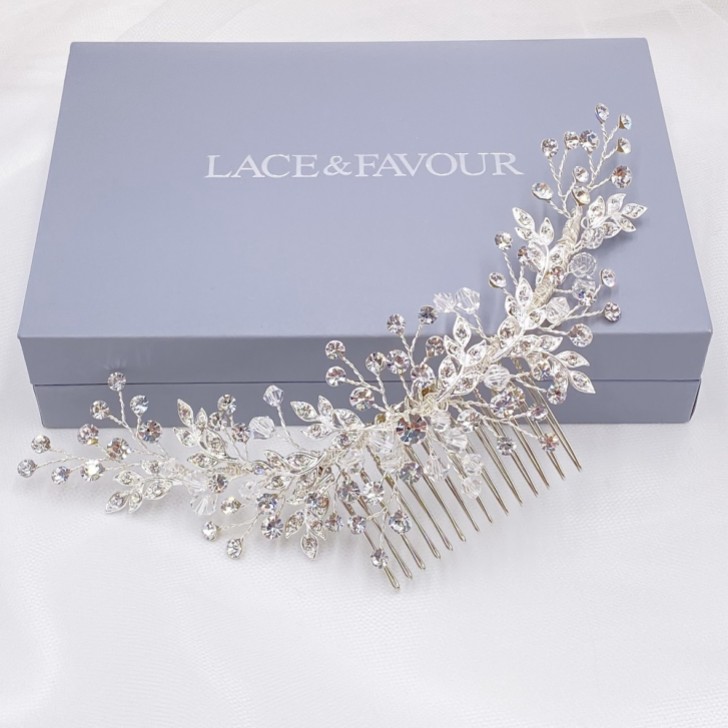 Harley Diamante and Crystal Leaves Wedding Hair Comb