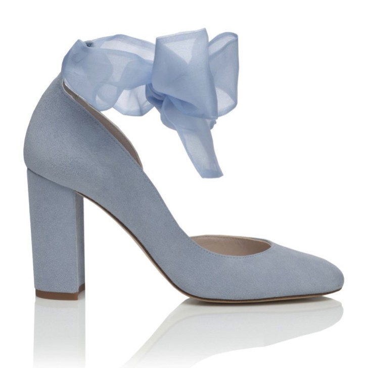 Harriet Wilde Hetty - Escarpins en daim bleu avec organza à talon bloc