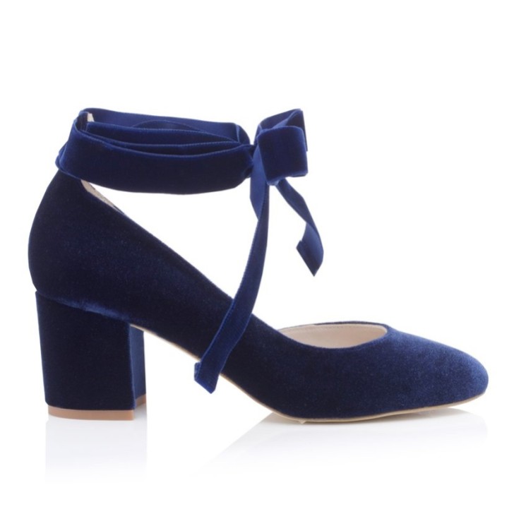 Harriet Wilde Hetty Midnight Velvet Tie Up Block Heel Court Shoes