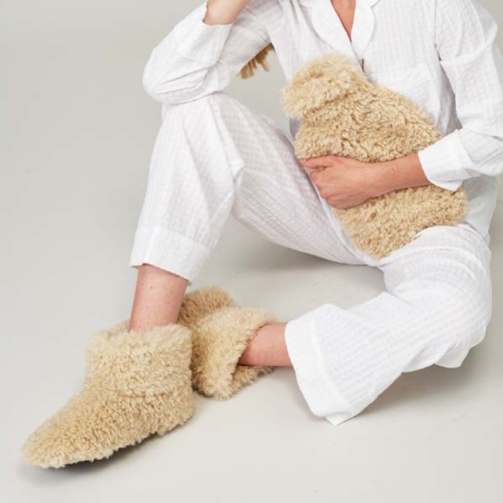 Helen Moore Cream Faux Sheepskin Slipper Boots