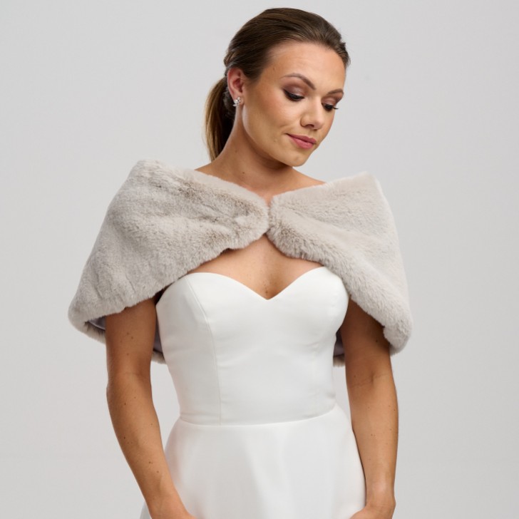 Helen Moore Mist Gray Faux Fur Wedding Wrap