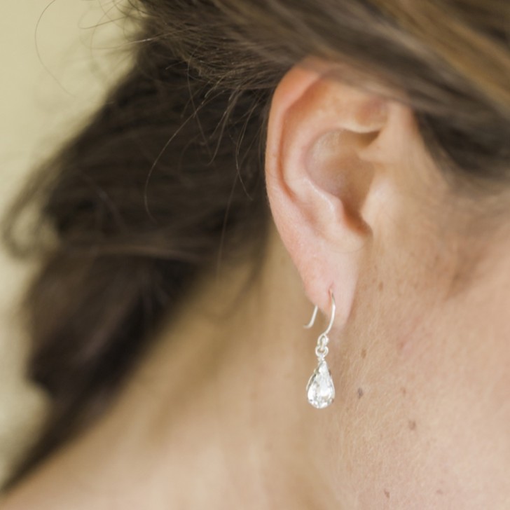 Hermione Harbutt Paris Silver Crystal Teardrop Earrings