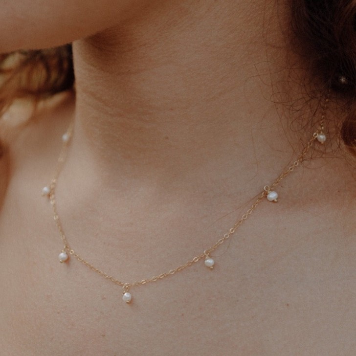Hermione Harbutt Raindrop Dainty Pearl Chain Necklace