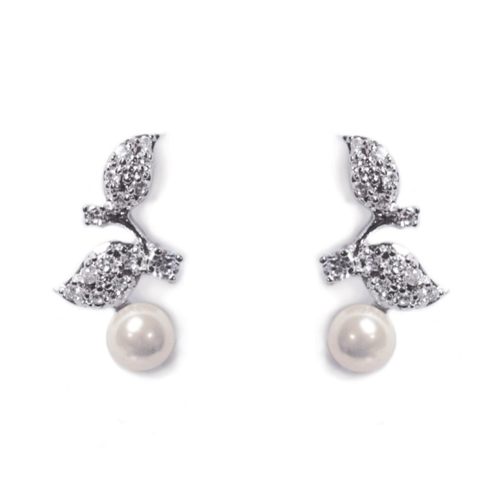 Ivory and Co Aphrodite Crystal Leaves and Pearl Wedding Earrings