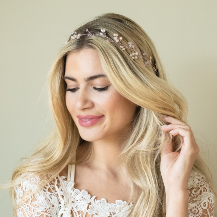 Ivory and Co Aurora Rose Gold Dainty Pearl and Crystal Hair Vine