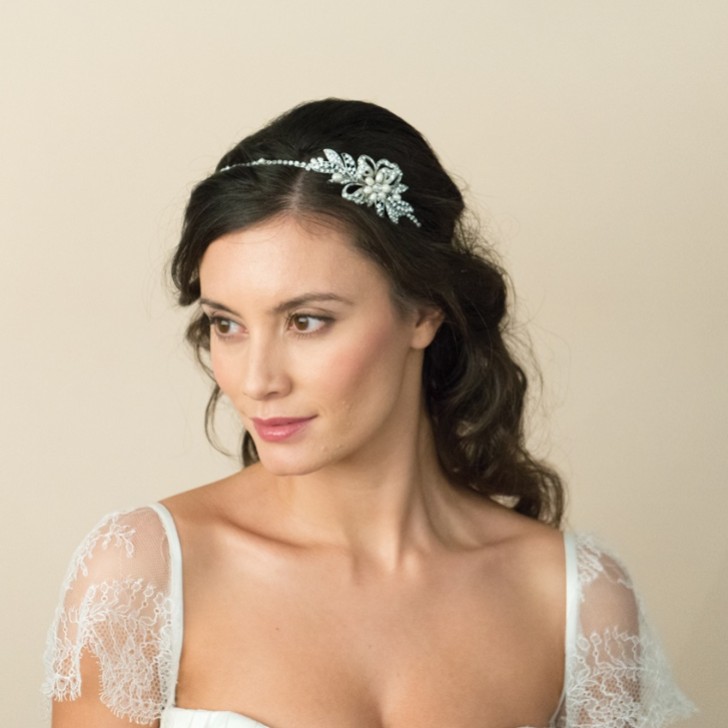 Ivory and Co Bandeau de mariage en perles et cristaux Delphi