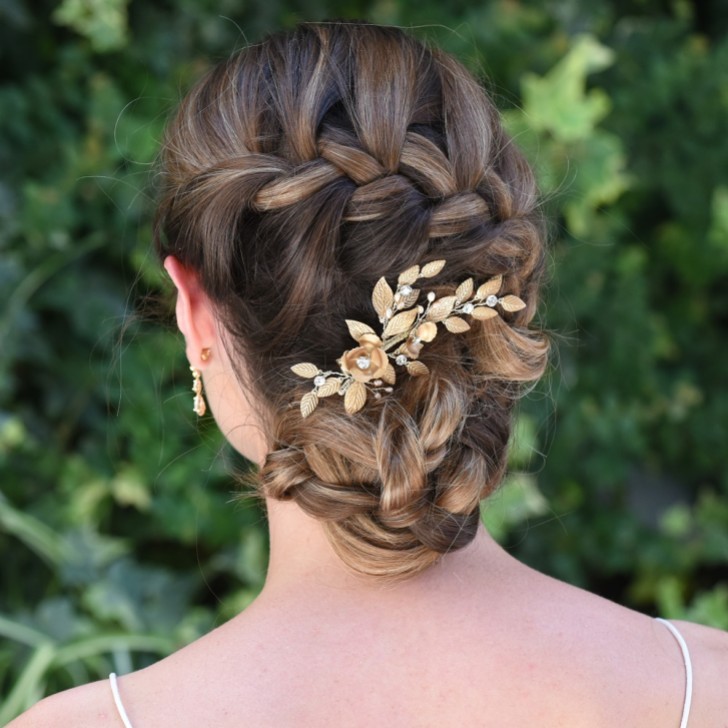 Ivory and Co Barrette Cupidon feuilles de bronze et brins de perles