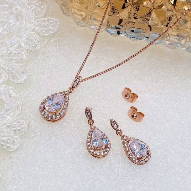 Ivory and Co Belmont Rose Gold Crystal Bridal Jewelry Set