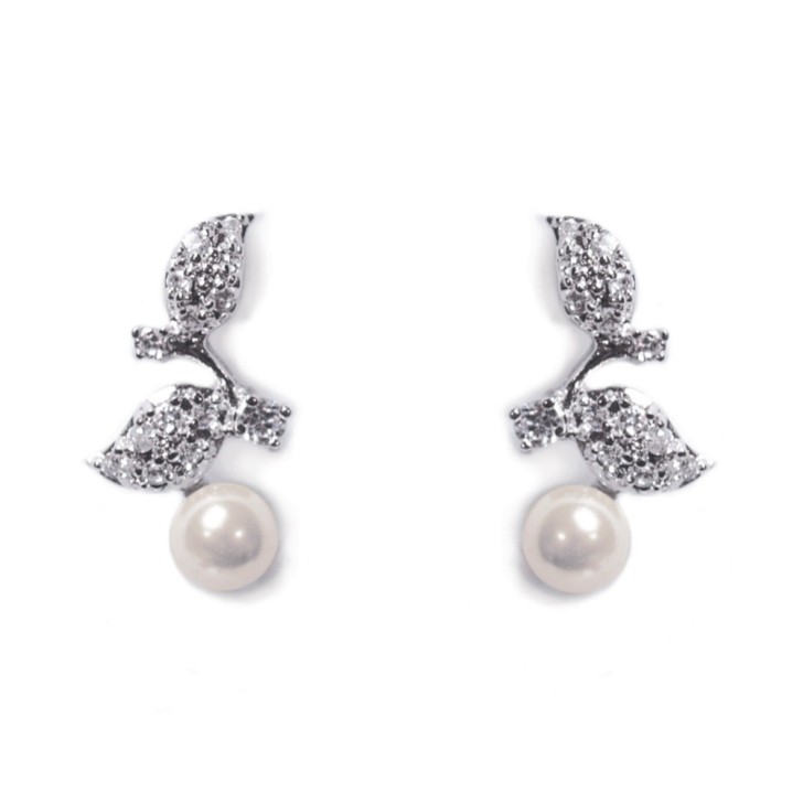 Ivory and Co Boucles d'oreilles mariage Aphrodite feuilles de cristal et perles