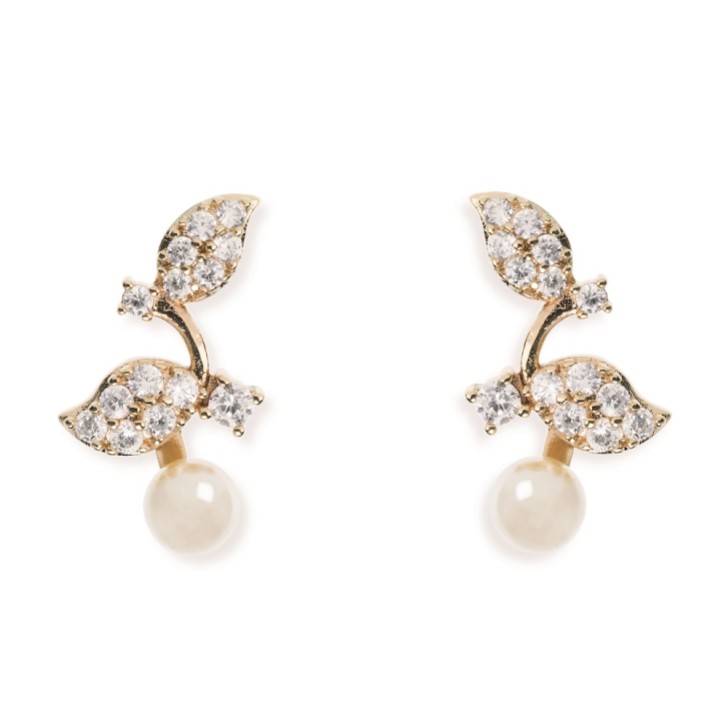 Ivory and Co Boucles d'oreilles mariage Aphrodite feuilles de cristal et perles (or)