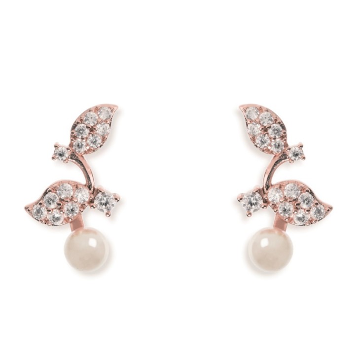 Ivory and Co Boucles d'oreilles mariage Aphrodite feuilles de cristal et perles (or rose)