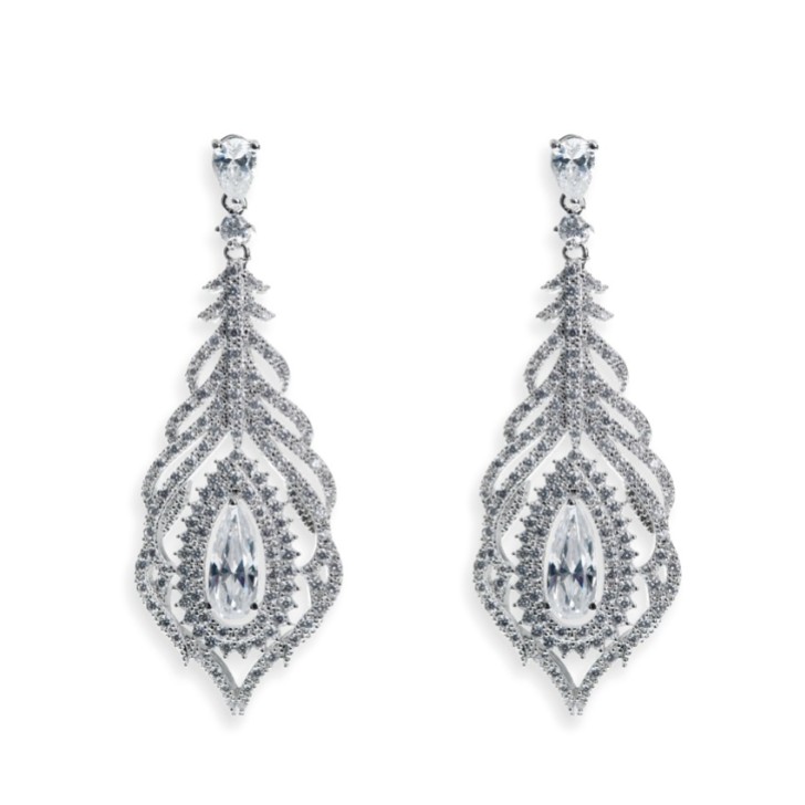 Ivory and Co Cafe Royale Crystal Feather Wedding Earrings