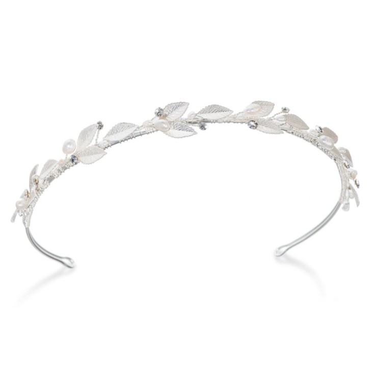 Ivory and Co Cerchietto da sposa con foglie smaltate in argento Pearl Dream