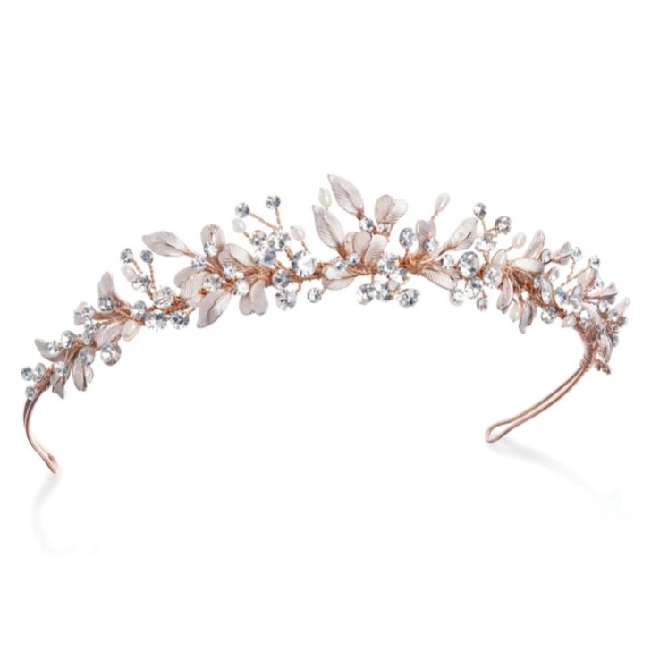 Ivory and Co Elfin Rose Gold Enameled Leaves and Crystal Wedding Tiara