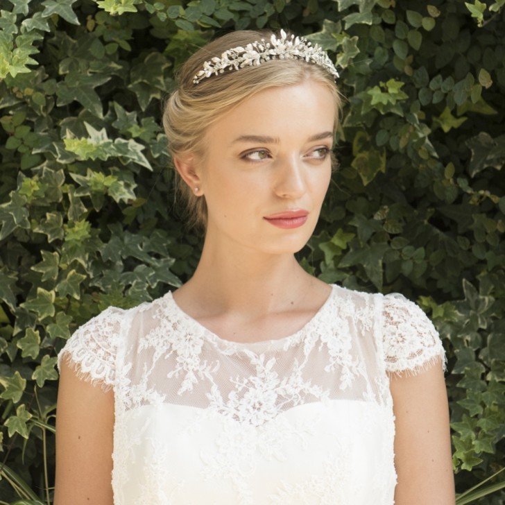 Ivory and Co Elva Silver Enameled Leaves and Crystal Tiara