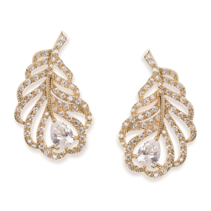 Ivory and Co Long Island - Boucles d'oreilles plumes ornées de cristaux d'or