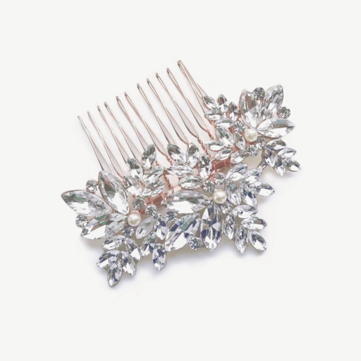 Ivory and Co Moonstar Rose Gold Sparkling Crystal and Pearl Hair Comb