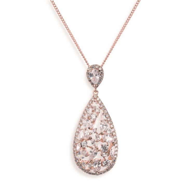 Ivory and Co Pasadena Crystal Teardrop Pendant Necklace (Rose Gold)