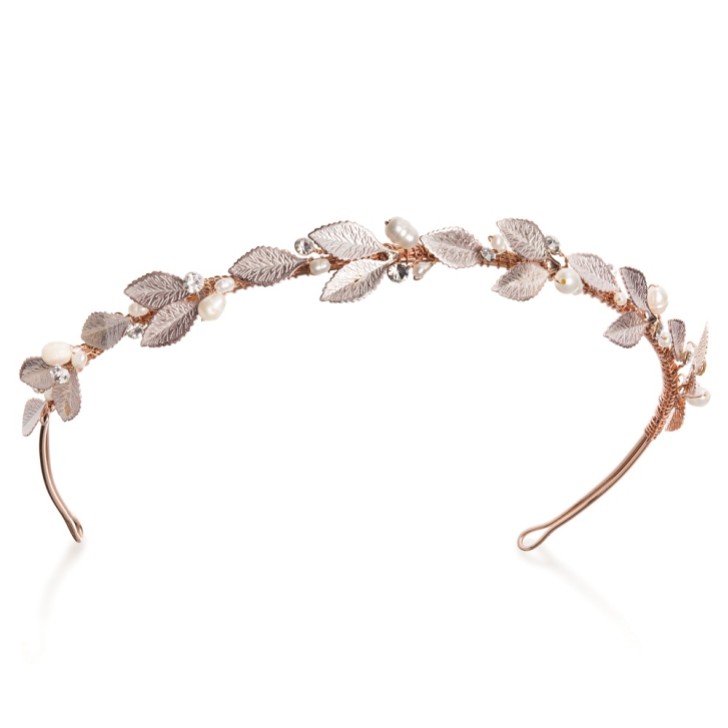 Ivory and Co Pearl Mist Rose Gold Enameled Leaves Headband