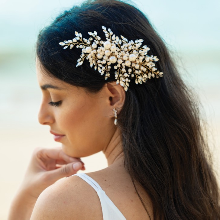 Ivory and Co Peigne à cheveux Ocean Days Gold Statement Pearl and Crystal