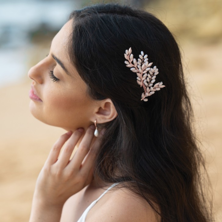 Ivory and Co Pettine per capelli estivo a forma di foglia in oro rosa