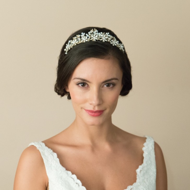 Ivory and Co Tiara da sposa con fiori e foglie d'oro di Siviglia