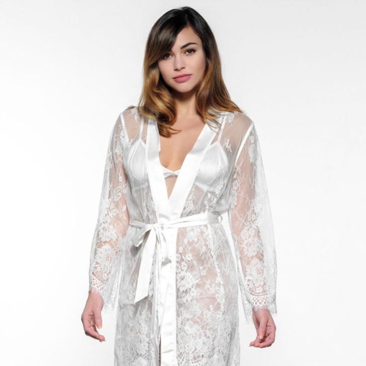 Ivory Lace Diamante 'Bride and 'Just Married' Bridal Robe