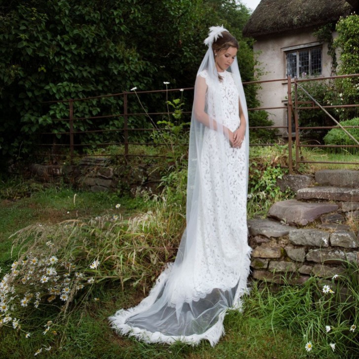 Joyce Jackson Flamenco 1920's Inspired Feather Chapel Length Veil (voile de chapelle en plumes)