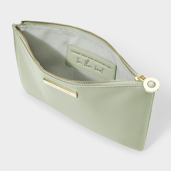 Katie Loxton pochette vert sauge avec Amazonite 'Thank You For Helping Me Tie the Knot' (Merci de m'avoir aidée à faire le noeud)