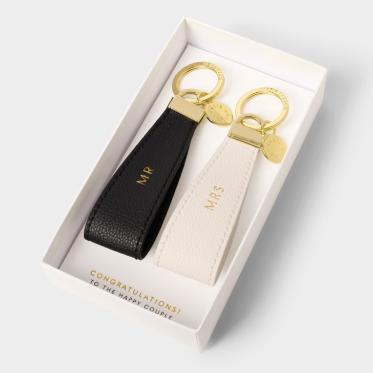 Katie Loxton porte-clés de mariage 'Monsieur' et 'Madame' dans un coffret