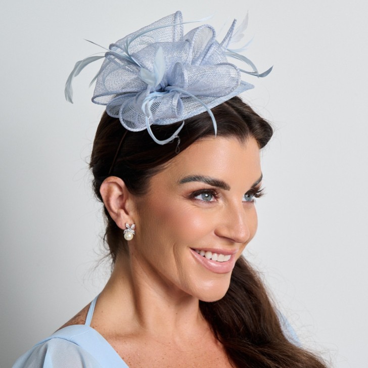 Light Blue Sinamay and Feather Wedding Fascinator