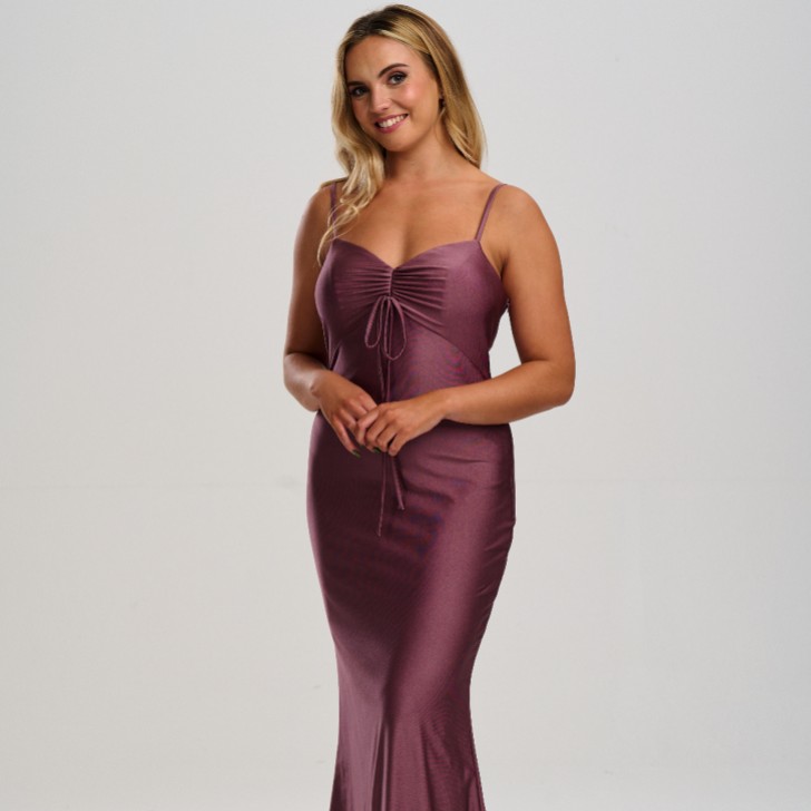 Linzi Jay Robe de bal de fin d'année ajustée en satin extensible et nouée sur le devant