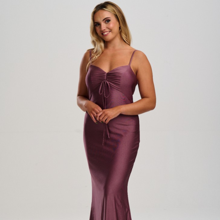 Linzi Jay Tie Front Stretch Satin Fitted Prom Dress
