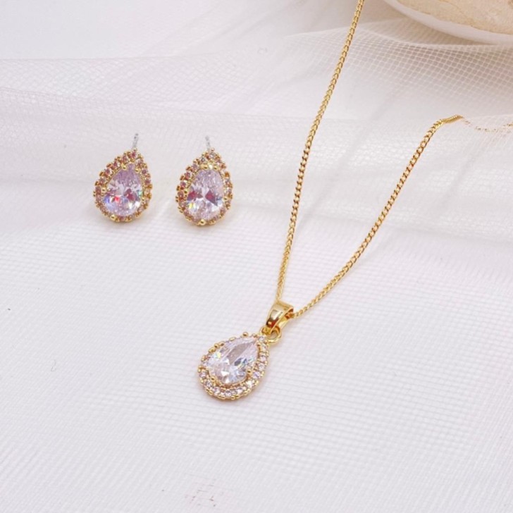 Lulu Gold Crystal Stud Wedding Jewellery Set