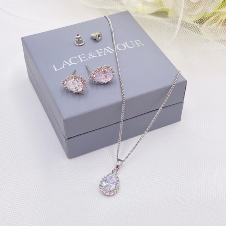 Lulu Silver Crystal Stud Wedding Jewellery Set