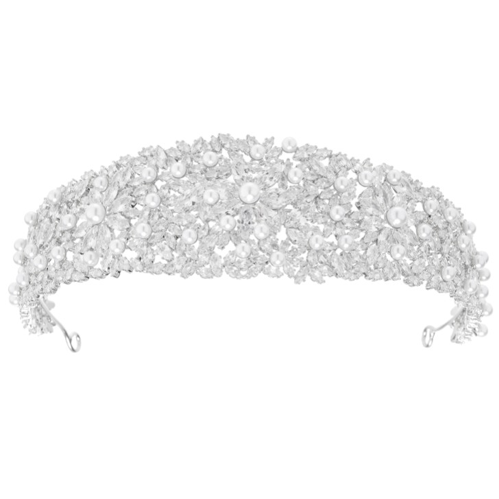 Martinique Statement Crystal and Pearl Bridal Crown