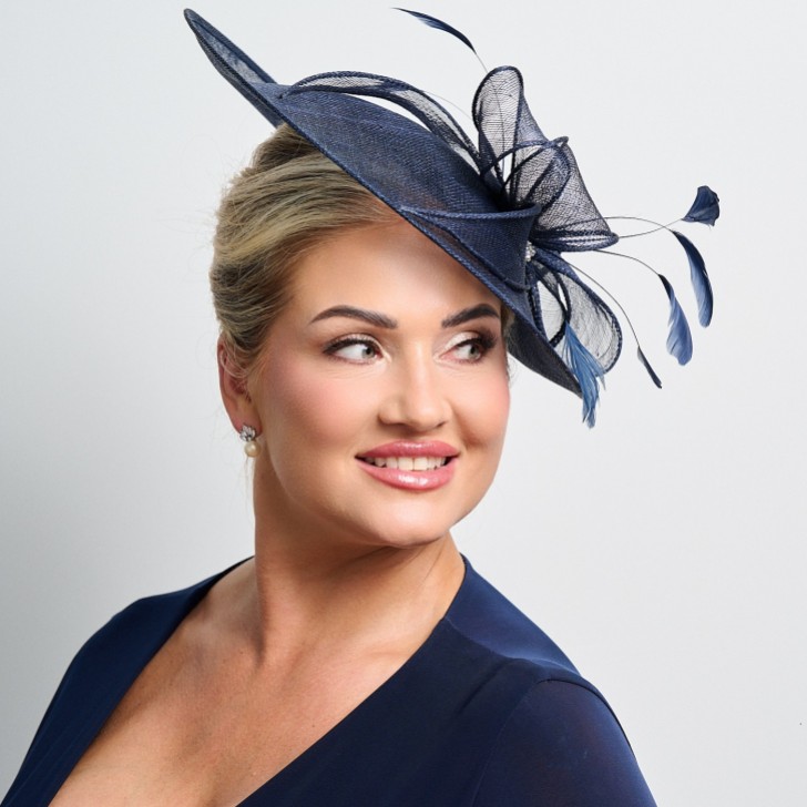 Navy Diamante Bow Large Sinamay Disk Wedding Fascinator