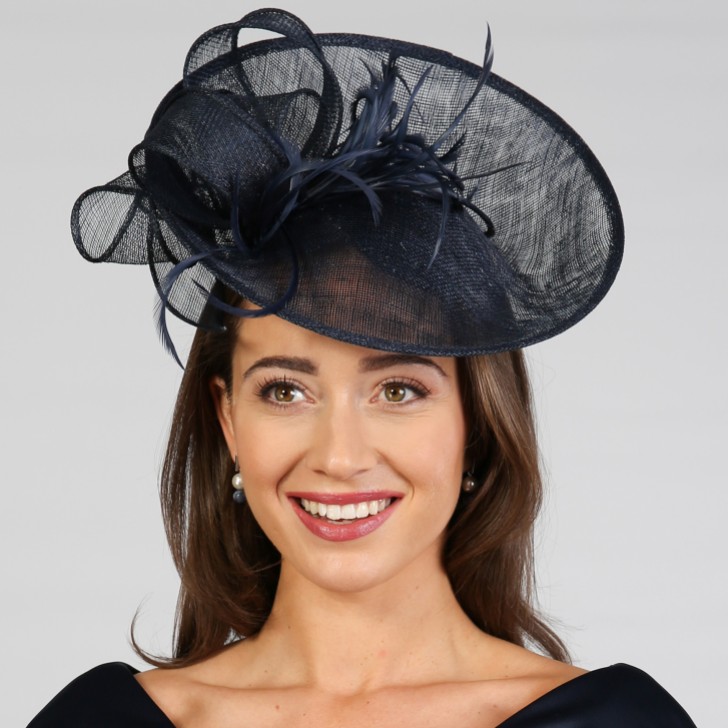 Navy Large Sinamay Disk Wedding Fascinator