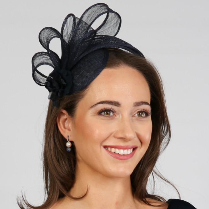 Navy Simple Side Pleat Sinamay Wedding Fascinator