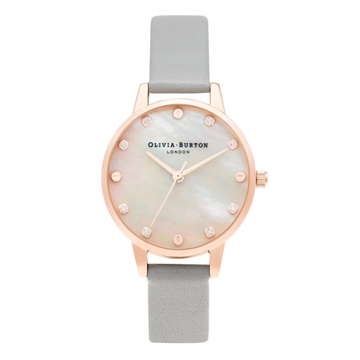 Olivia Burton 30mm Rose Gold and Grey Leather Strap Watch