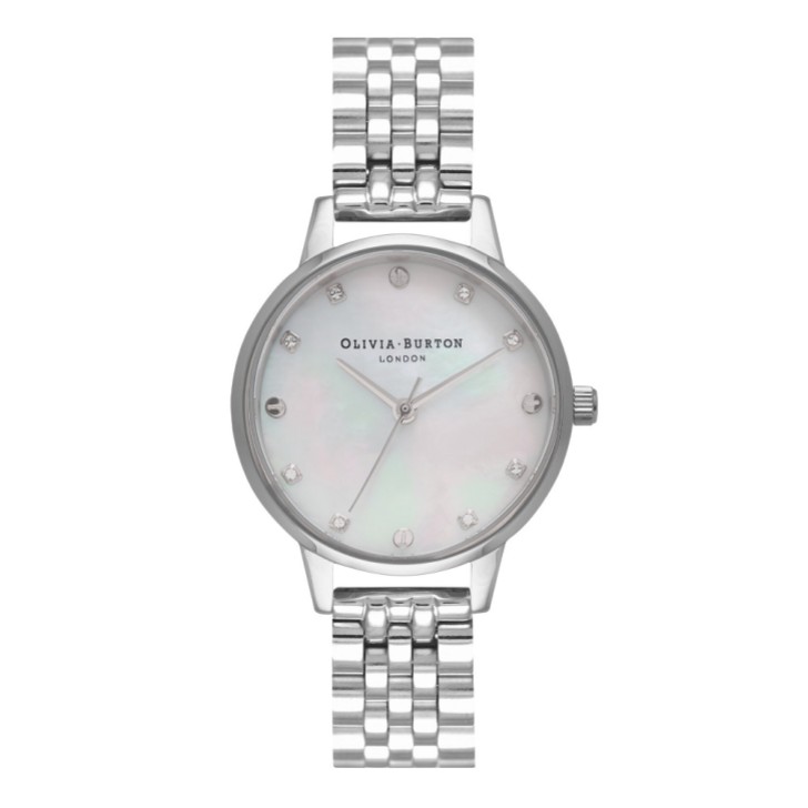 Olivia Burton 30mm Silver Bracelet Watch with Screw and Crystal Detail