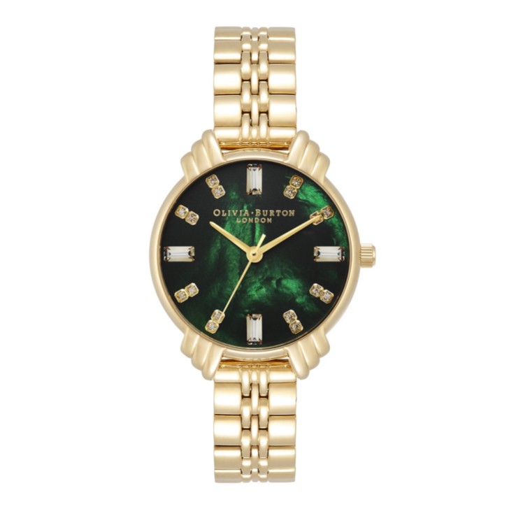 Olivia Burton Art Deco 30mm Emerald and Gold Bracelet Watch